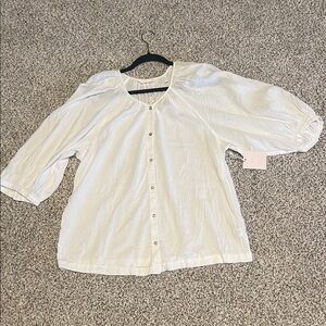 LC Lauren Conrad White Gathered Blouse Womens Medium NWT